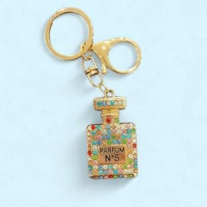 Perfume bottle No 5 bag charm/keychain. Multicolored,  rainbow.  New